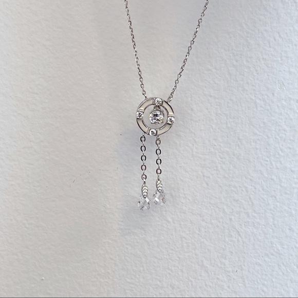 Silver Tone April Faux Diamond White Enamel Pendant Sparkly Girls Necklace NWOT - Picture 10 of 16